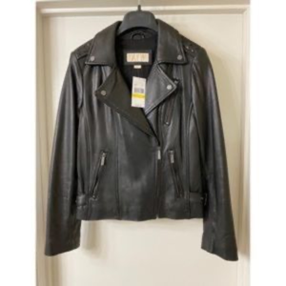Michael Kors Black Leather Moto Jacket Medium - Picture 3 of 16